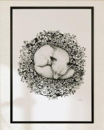 Fox Sleeping in Flowers