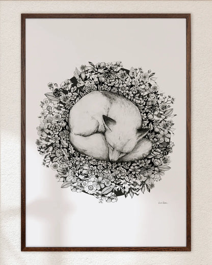 Fox Sleeping in Flowers