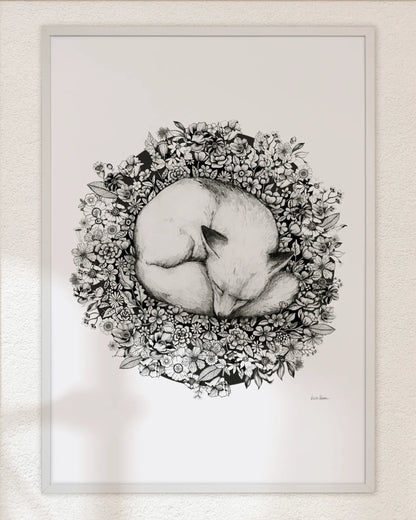 Fox Sleeping in Flowers