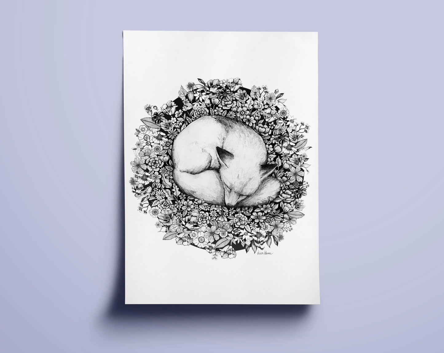 Fox Sleeping in Flowers